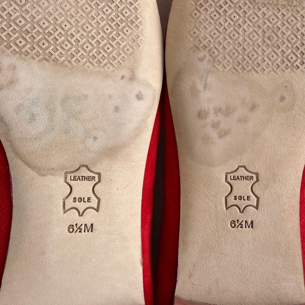 Tory Burch Red Suede Square-Toe Logo Ballet Flats Size 6.5